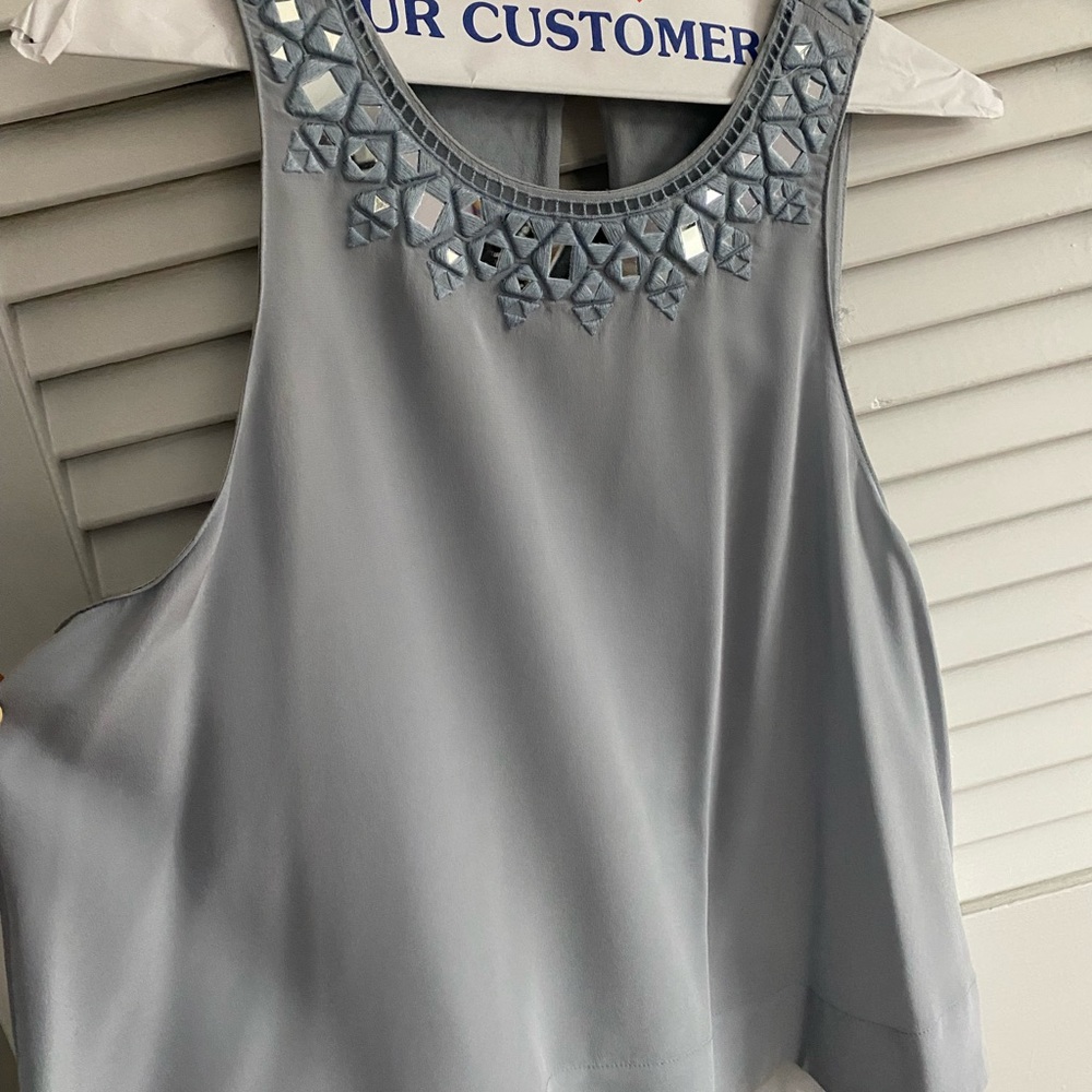 Rebecca Taylor Light Gray Sleeveless Beaded Neck Top - Picture 5 of 5